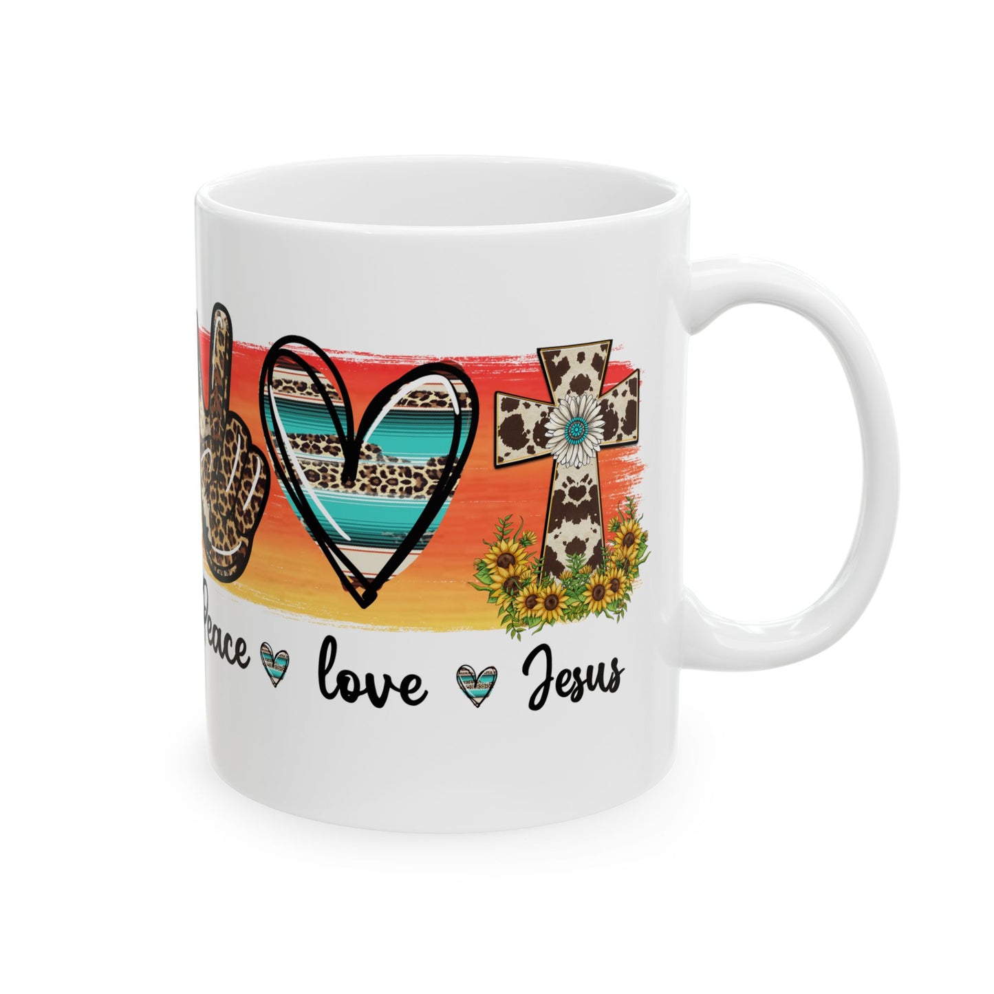 Ceramic Mug Featuring Love, Jesus, Peace, and Heart Designs | Perfect for Coffee Lovers, Inspirational Gifts, Religious Celebrations