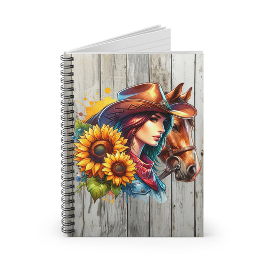 Cowgirl Spiral Notebook with Horse & Sunflowers Ideal for Writing, Journaling, School, Gift for Horse Lovers, Rodeo Fans