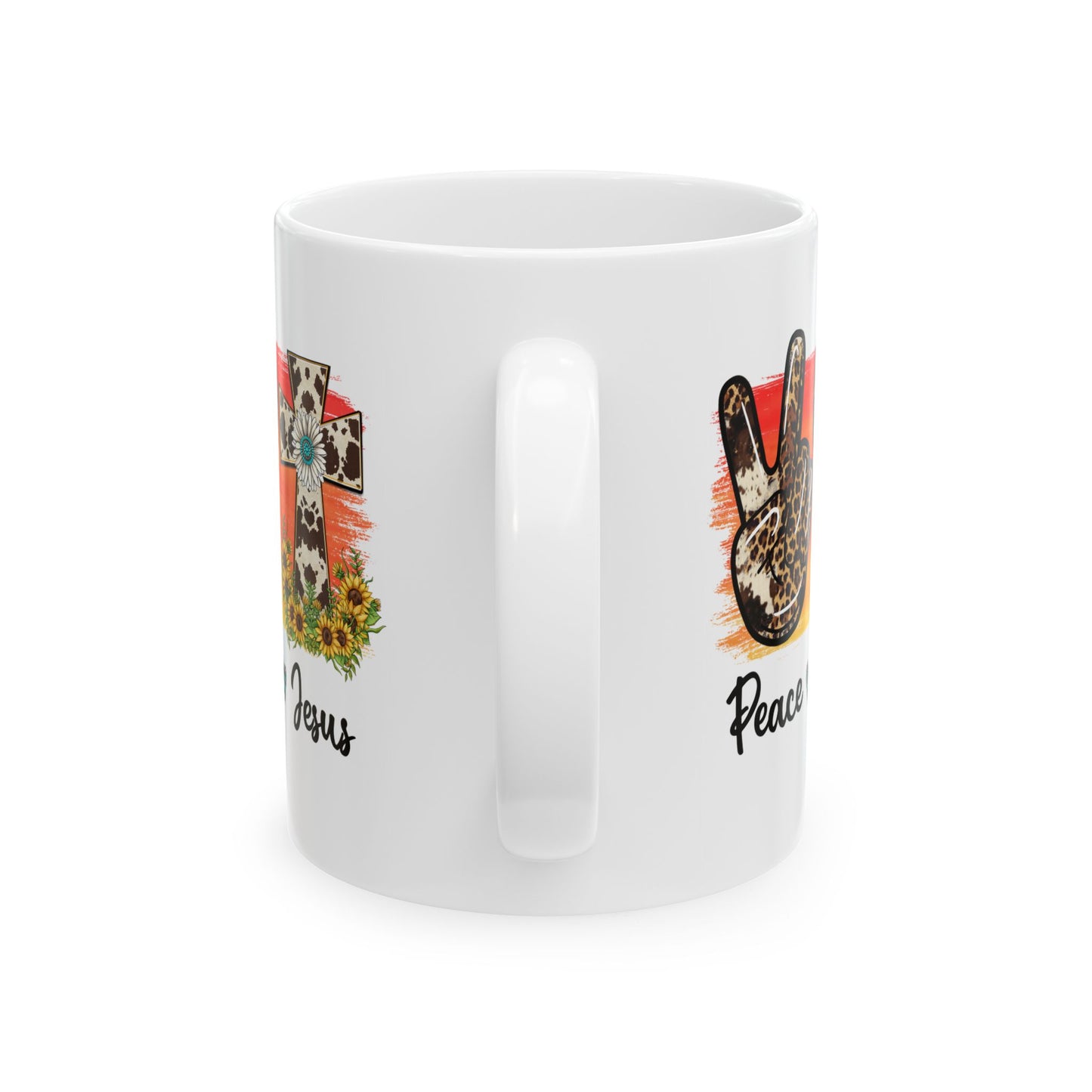Ceramic Mug Featuring Love, Jesus, Peace, and Heart Designs | Perfect for Coffee Lovers, Inspirational Gifts, Religious Celebrations