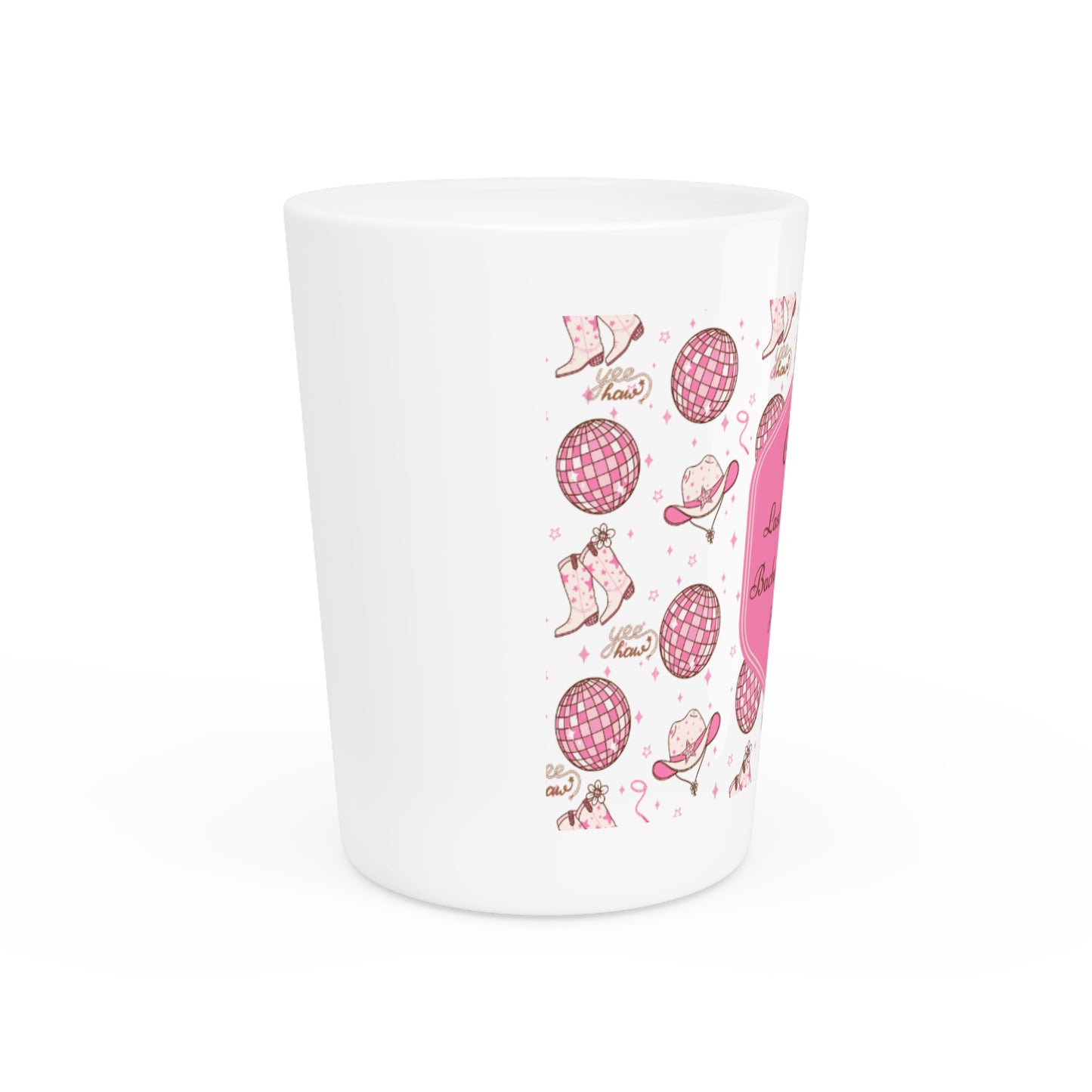 Personalized Bachelorette Shot Glass, Custom Party Favors, Bridal Shower Gift, Elegant Pink Design, Last Round Up Celebration