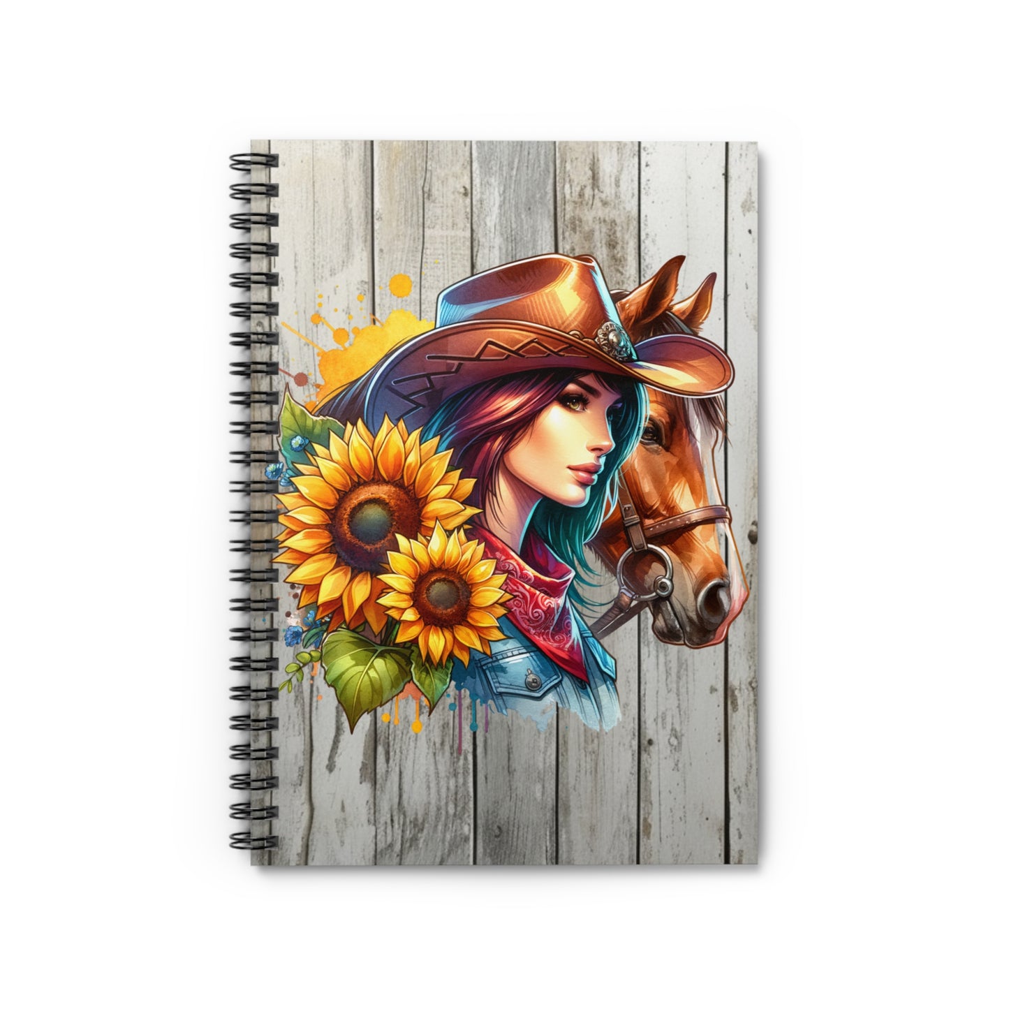 Cowgirl Spiral Notebook with Horse & Sunflowers   Ideal for Writing, Journaling, School, Gift for Horse Lovers, Rodeo Fans