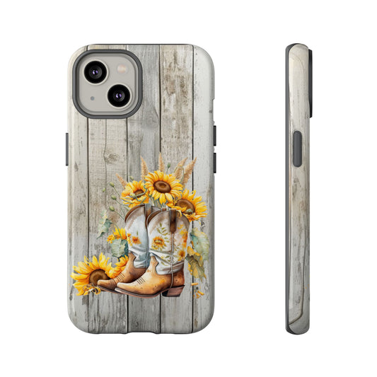 Sunflower Cowboy Boots Phone Case, Vintage Floral Phone Cover, Rustic Phone Accessories, Gifts for Cowgirls, Boho Style