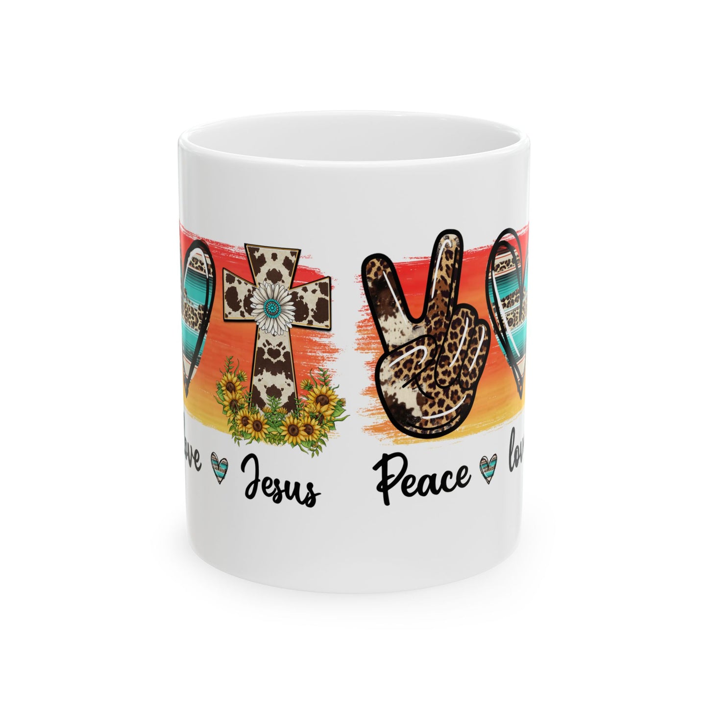 Ceramic Mug Featuring Love, Jesus, Peace, and Heart Designs | Perfect for Coffee Lovers, Inspirational Gifts, Religious Celebrations