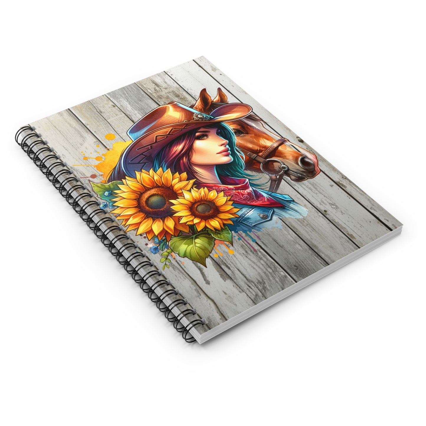 Cowgirl Spiral Notebook with Horse & Sunflowers   Ideal for Writing, Journaling, School, Gift for Horse Lovers, Rodeo Fans