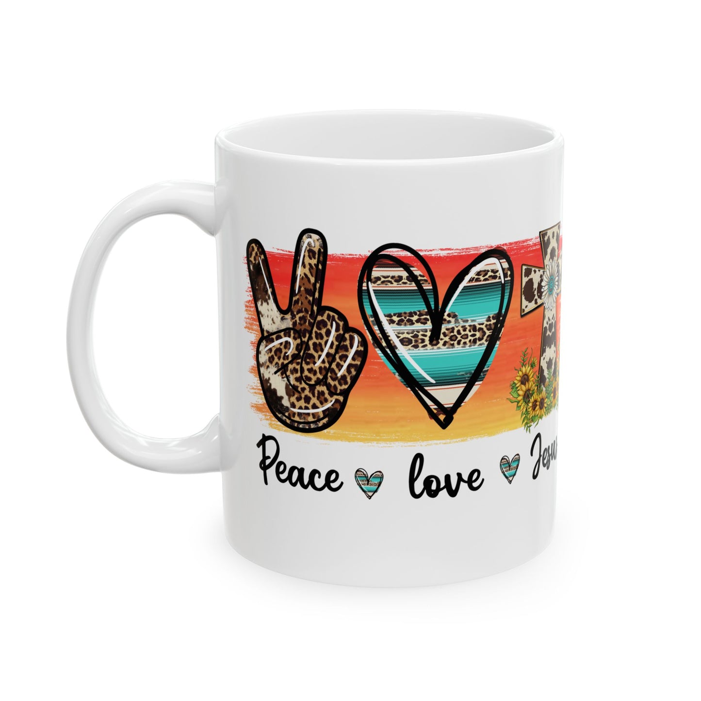 Ceramic Mug Featuring Love, Jesus, Peace, and Heart Designs | Perfect for Coffee Lovers, Inspirational Gifts, Religious Celebrations